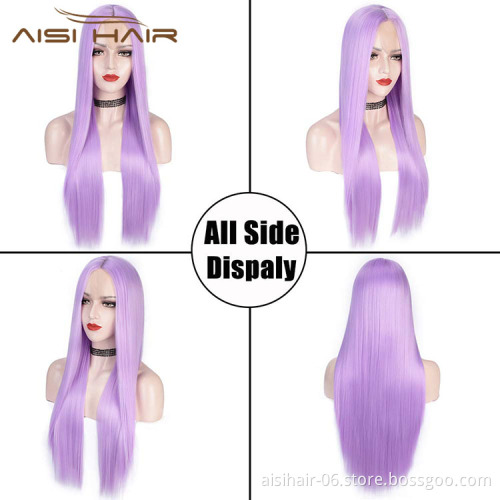 Aisi Hair Wholesale Vendor Cheap Cosplay Party Middle Part Purple Long Silky Straight Wig For Black Women Synthetic Hair Wigs